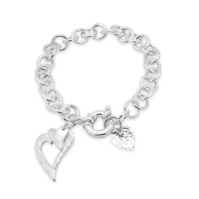Sterling Silver Cable Link Heart Bracelet
